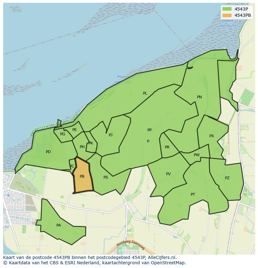 Afbeelding van het postcodegebied 4543 PB op de kaart.
