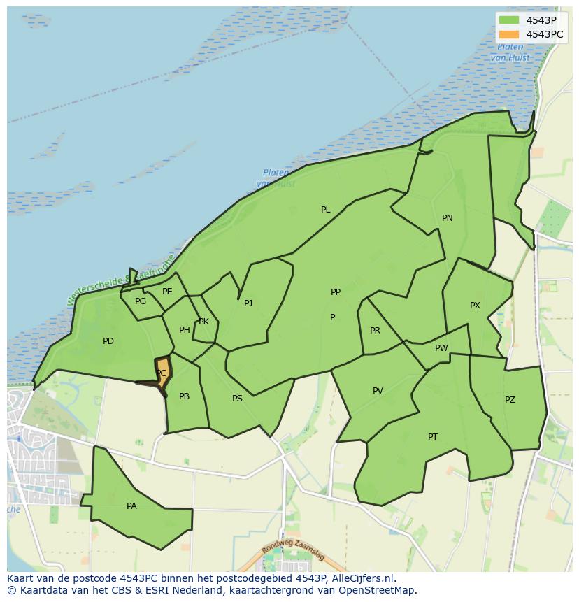 Afbeelding van het postcodegebied 4543 PC op de kaart.
