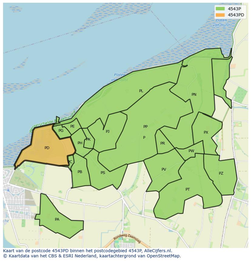 Afbeelding van het postcodegebied 4543 PD op de kaart.