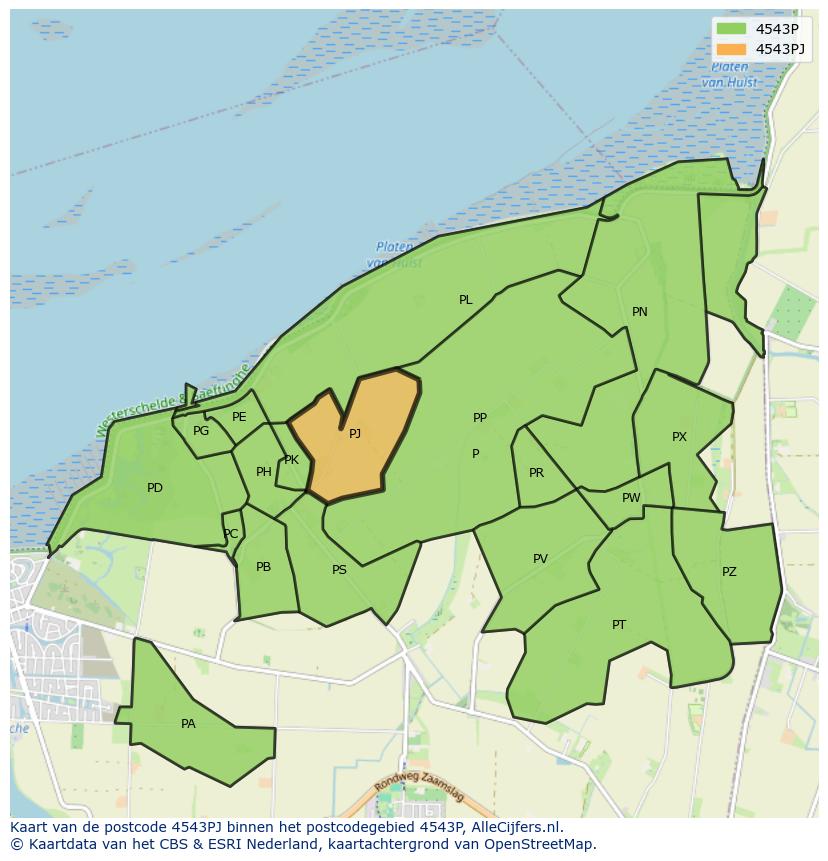 Afbeelding van het postcodegebied 4543 PJ op de kaart.