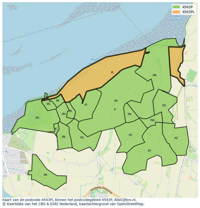 Afbeelding van het postcodegebied 4543 PL op de kaart.