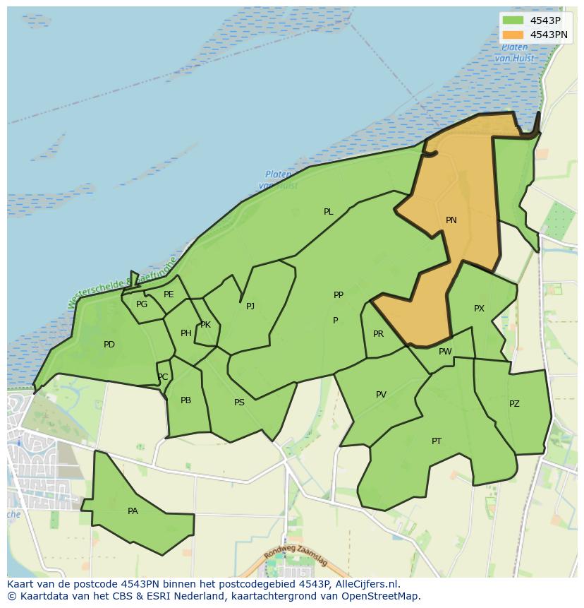 Afbeelding van het postcodegebied 4543 PN op de kaart.