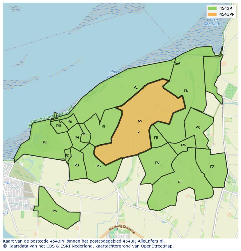 Afbeelding van het postcodegebied 4543 PP op de kaart.