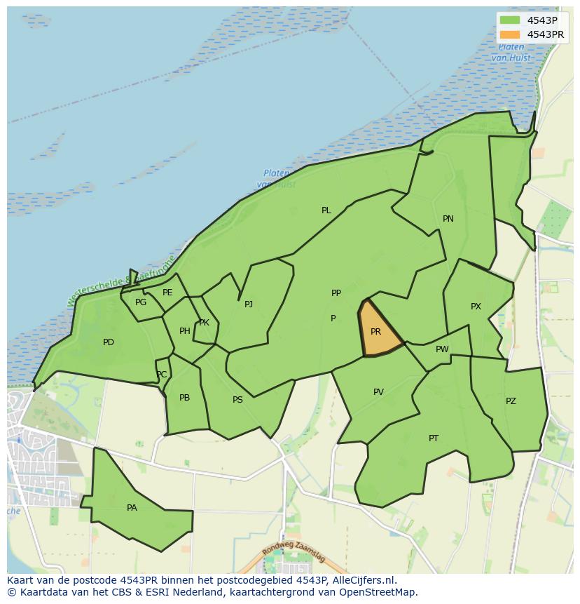 Afbeelding van het postcodegebied 4543 PR op de kaart.