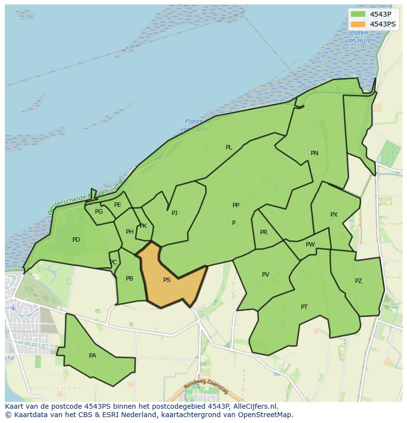 Afbeelding van het postcodegebied 4543 PS op de kaart.