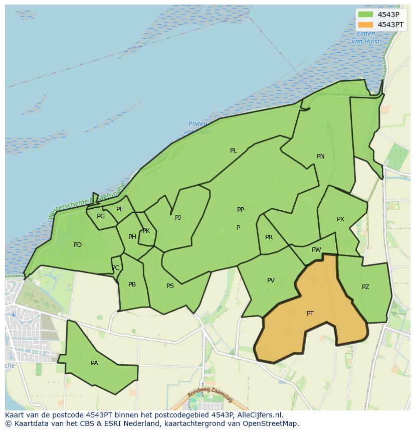Afbeelding van het postcodegebied 4543 PT op de kaart.