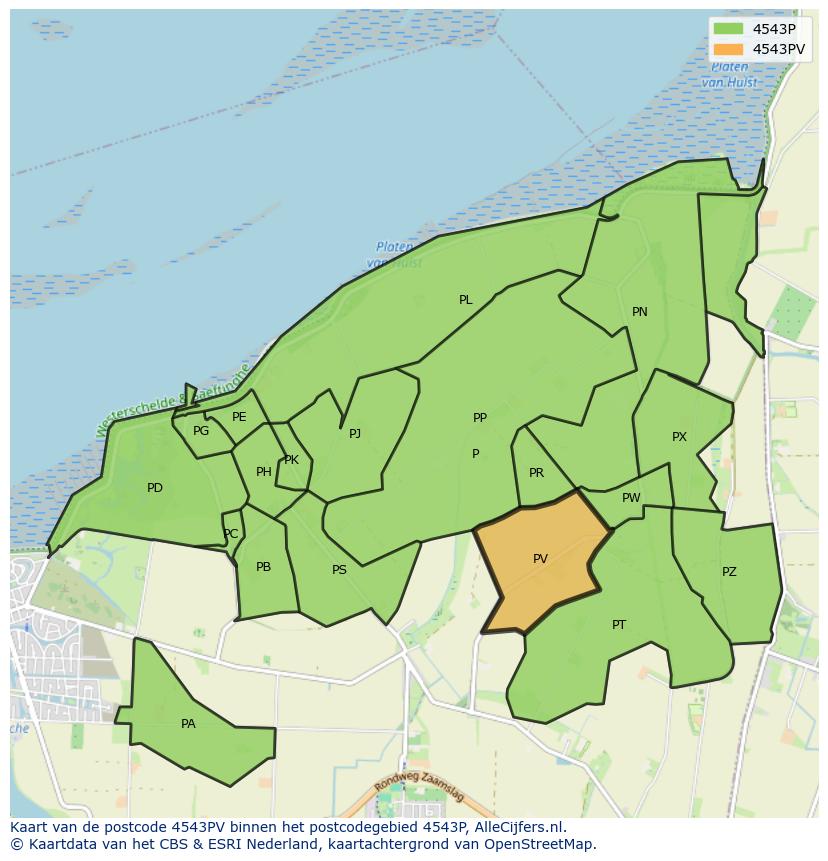 Afbeelding van het postcodegebied 4543 PV op de kaart.