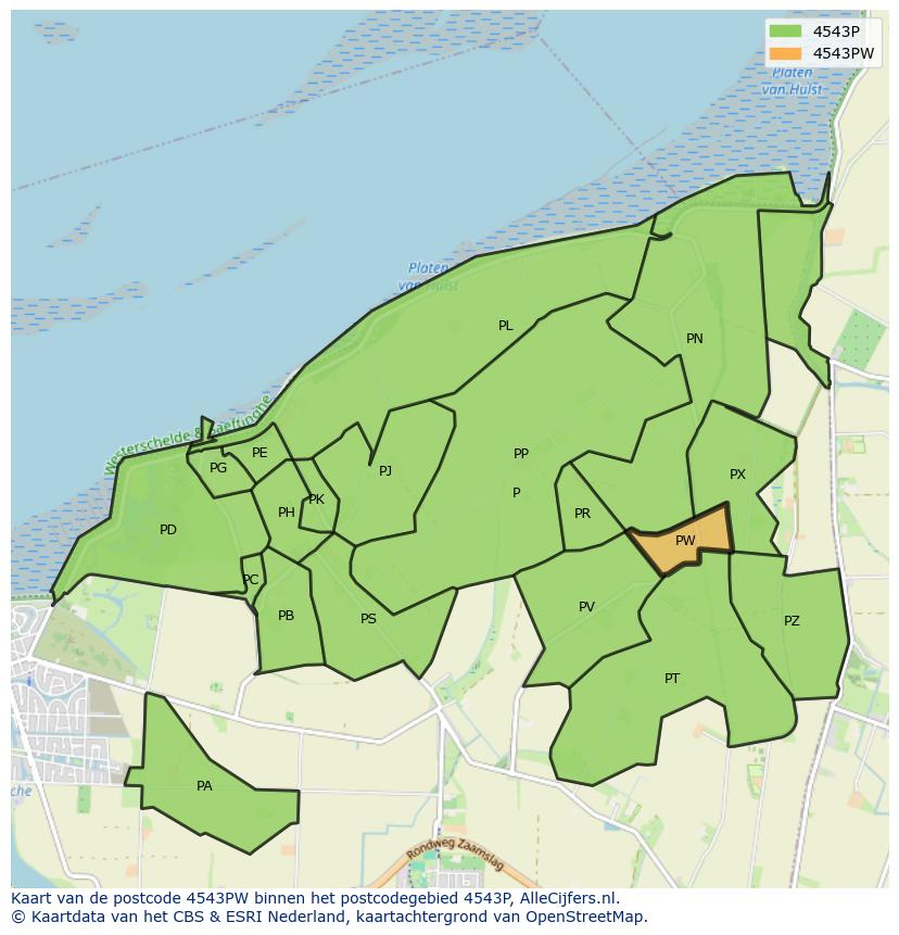 Afbeelding van het postcodegebied 4543 PW op de kaart.