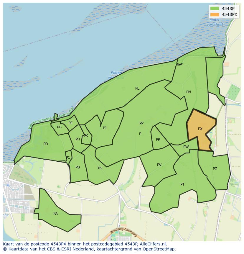 Afbeelding van het postcodegebied 4543 PX op de kaart.