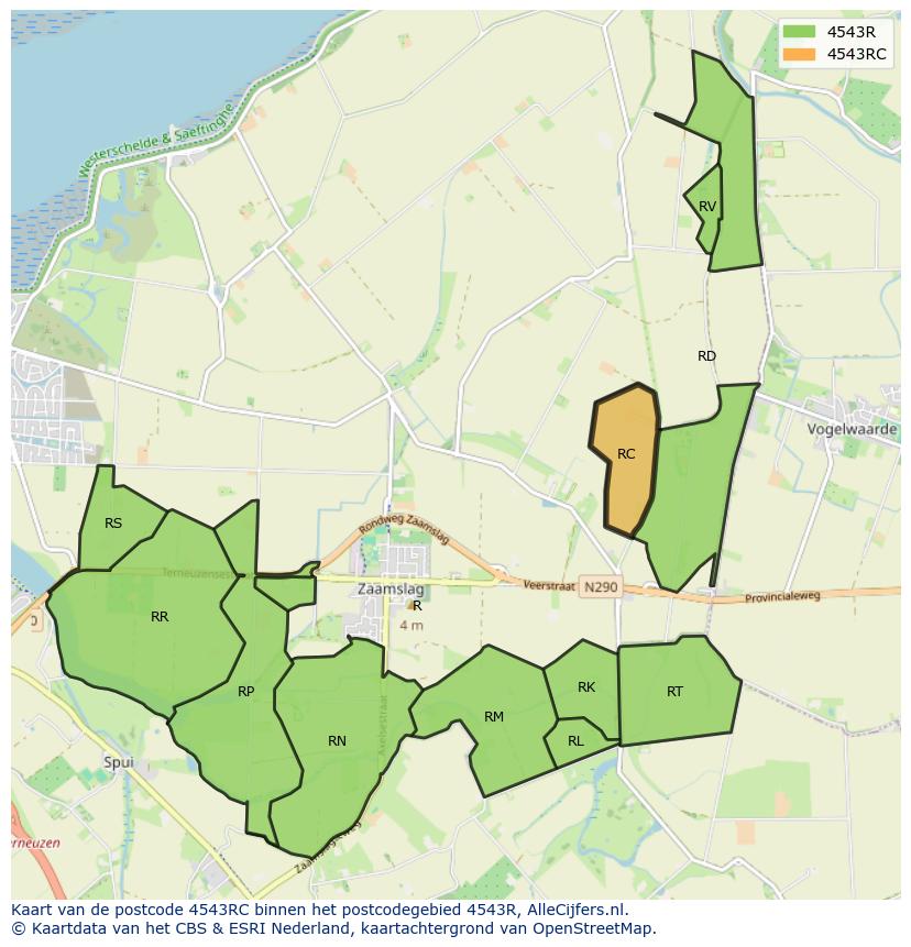 Afbeelding van het postcodegebied 4543 RC op de kaart.