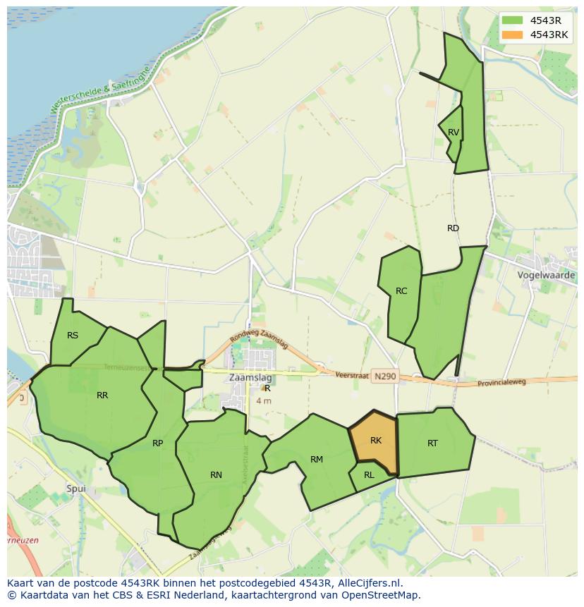 Afbeelding van het postcodegebied 4543 RK op de kaart.