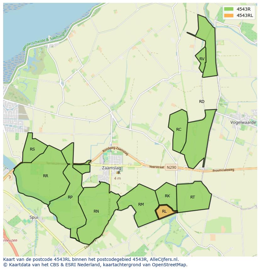 Afbeelding van het postcodegebied 4543 RL op de kaart.