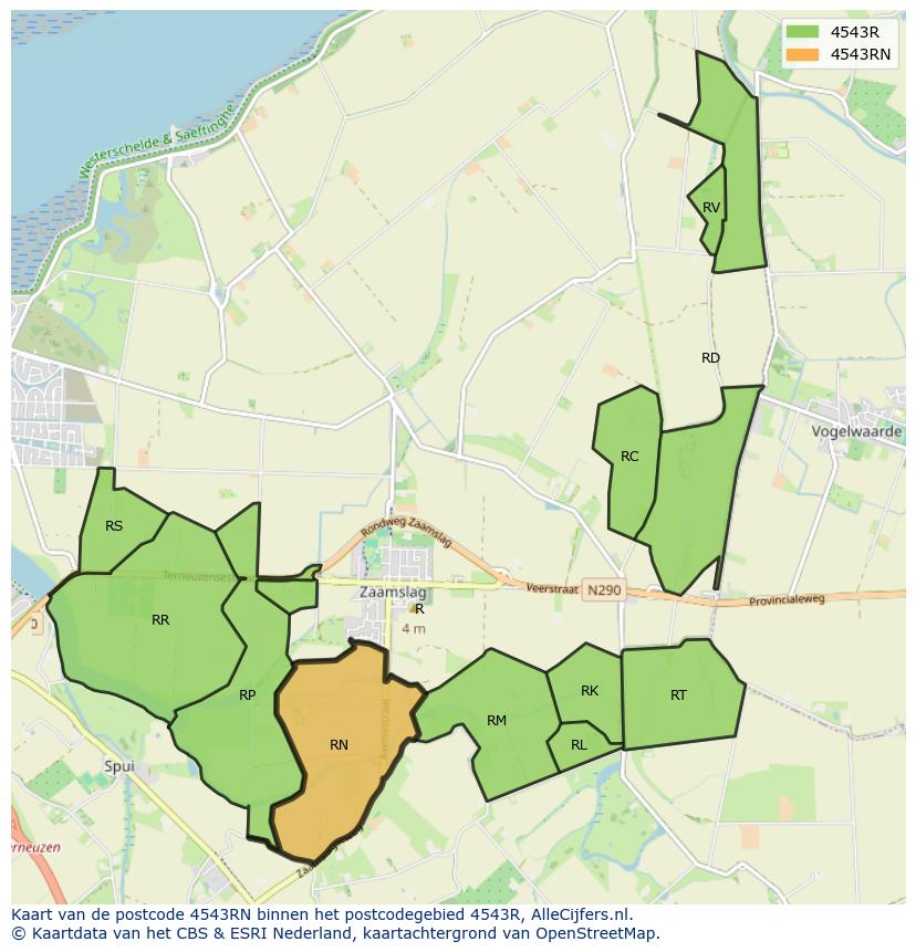 Afbeelding van het postcodegebied 4543 RN op de kaart.