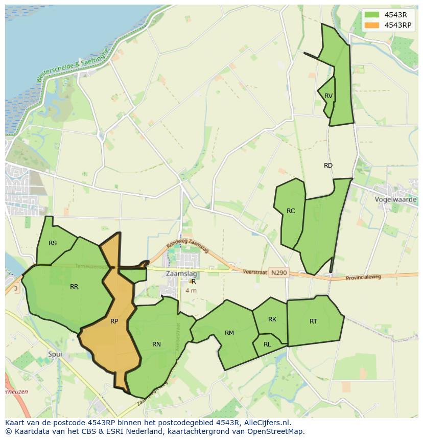 Afbeelding van het postcodegebied 4543 RP op de kaart.