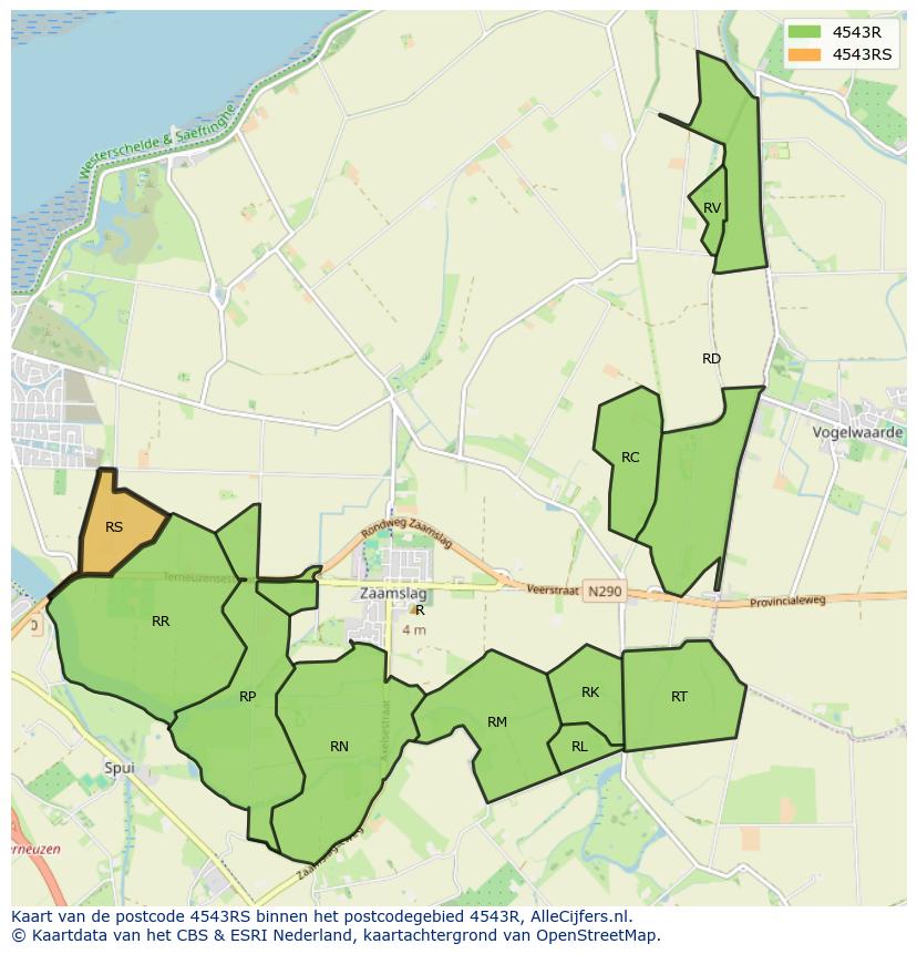Afbeelding van het postcodegebied 4543 RS op de kaart.
