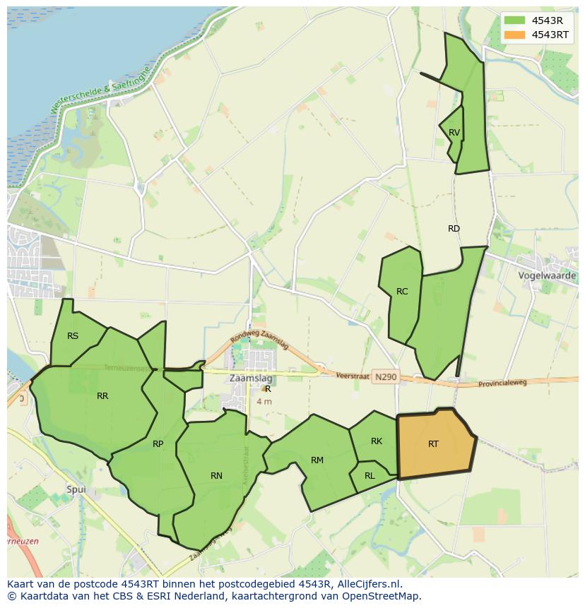 Afbeelding van het postcodegebied 4543 RT op de kaart.