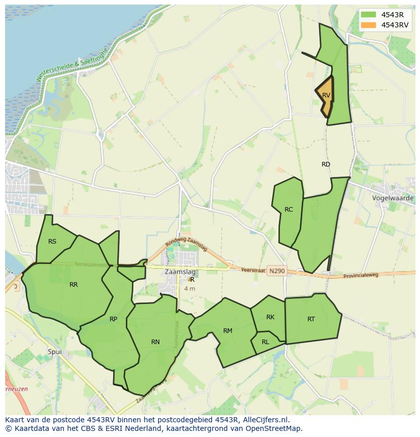 Afbeelding van het postcodegebied 4543 RV op de kaart.
