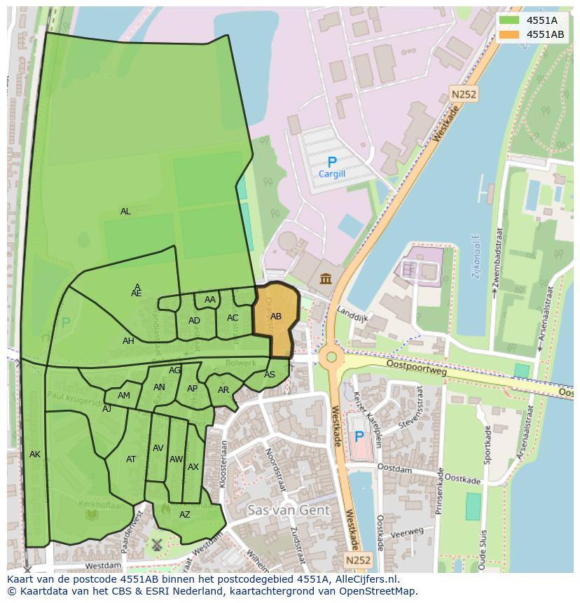 Afbeelding van het postcodegebied 4551 AB op de kaart.