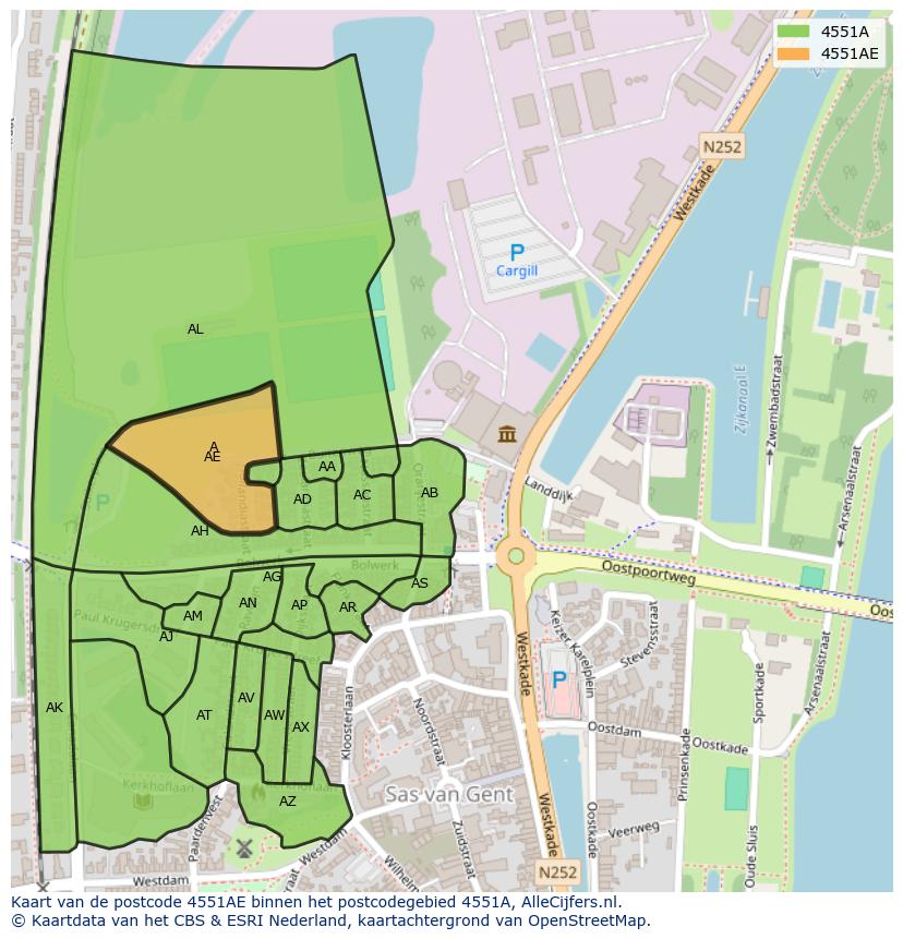 Afbeelding van het postcodegebied 4551 AE op de kaart.