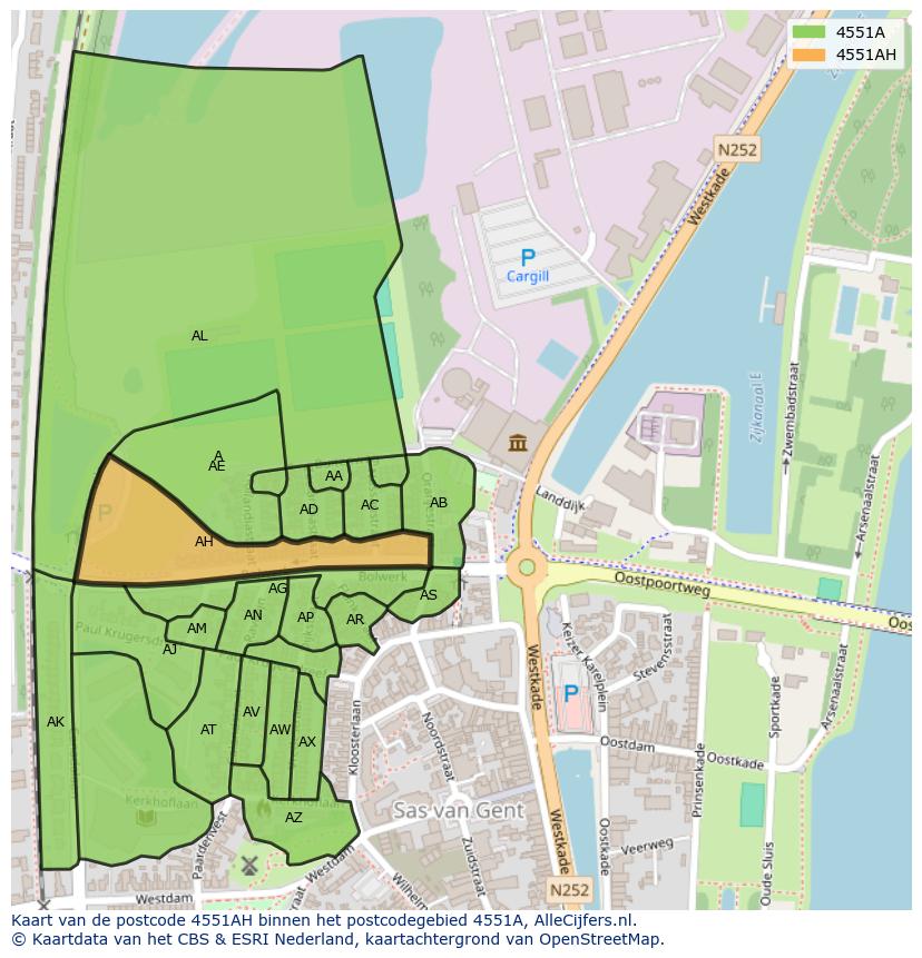 Afbeelding van het postcodegebied 4551 AH op de kaart.