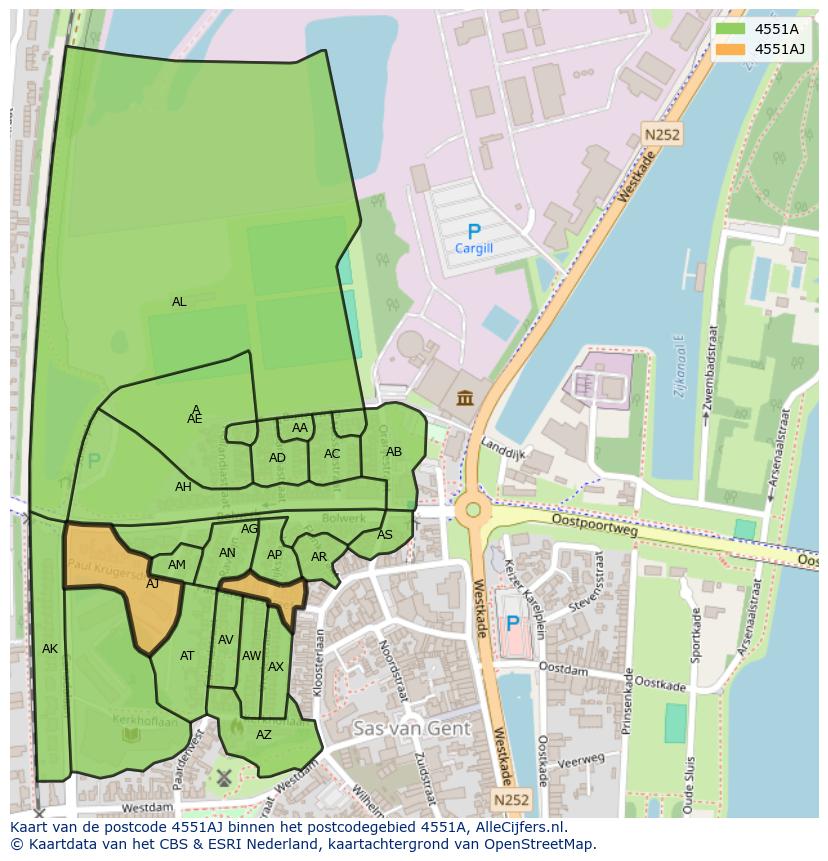 Afbeelding van het postcodegebied 4551 AJ op de kaart.