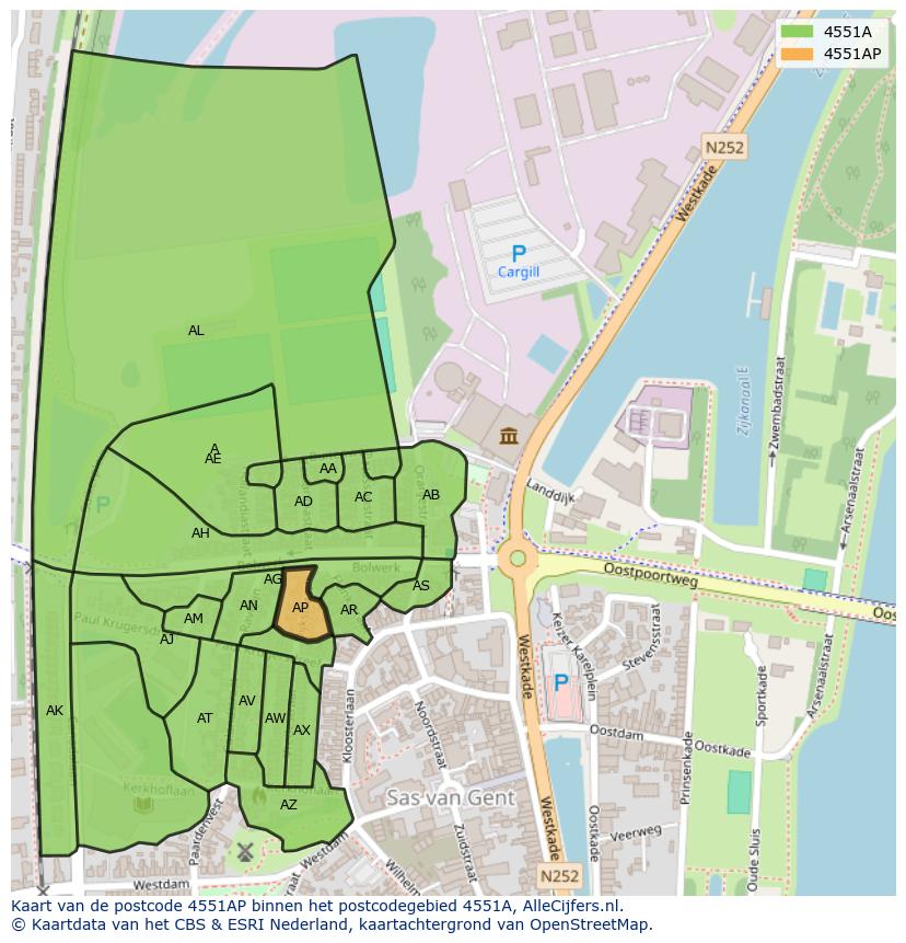 Afbeelding van het postcodegebied 4551 AP op de kaart.