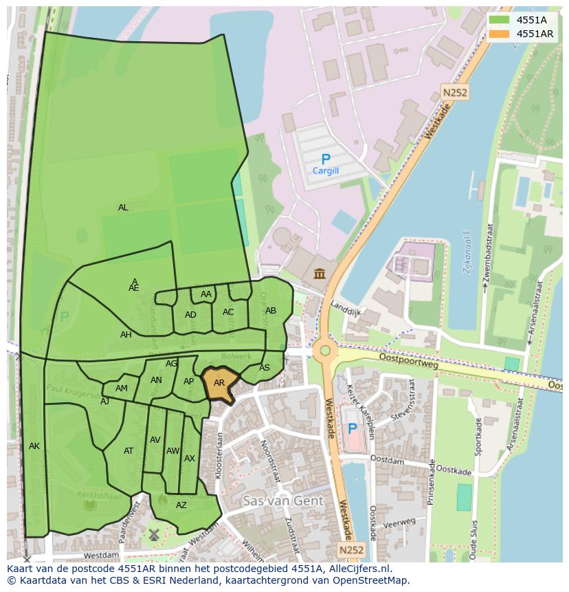 Afbeelding van het postcodegebied 4551 AR op de kaart.