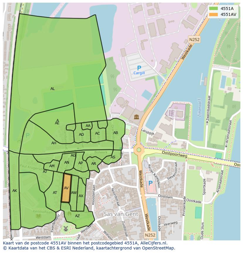 Afbeelding van het postcodegebied 4551 AV op de kaart.