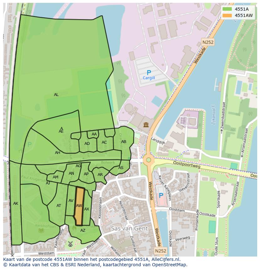Afbeelding van het postcodegebied 4551 AW op de kaart.