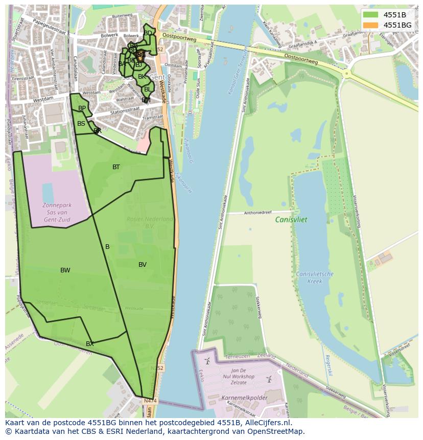 Afbeelding van het postcodegebied 4551 BG op de kaart.