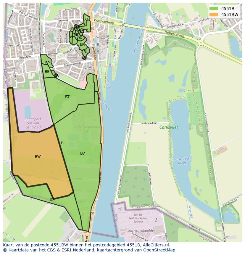 Afbeelding van het postcodegebied 4551 BW op de kaart.