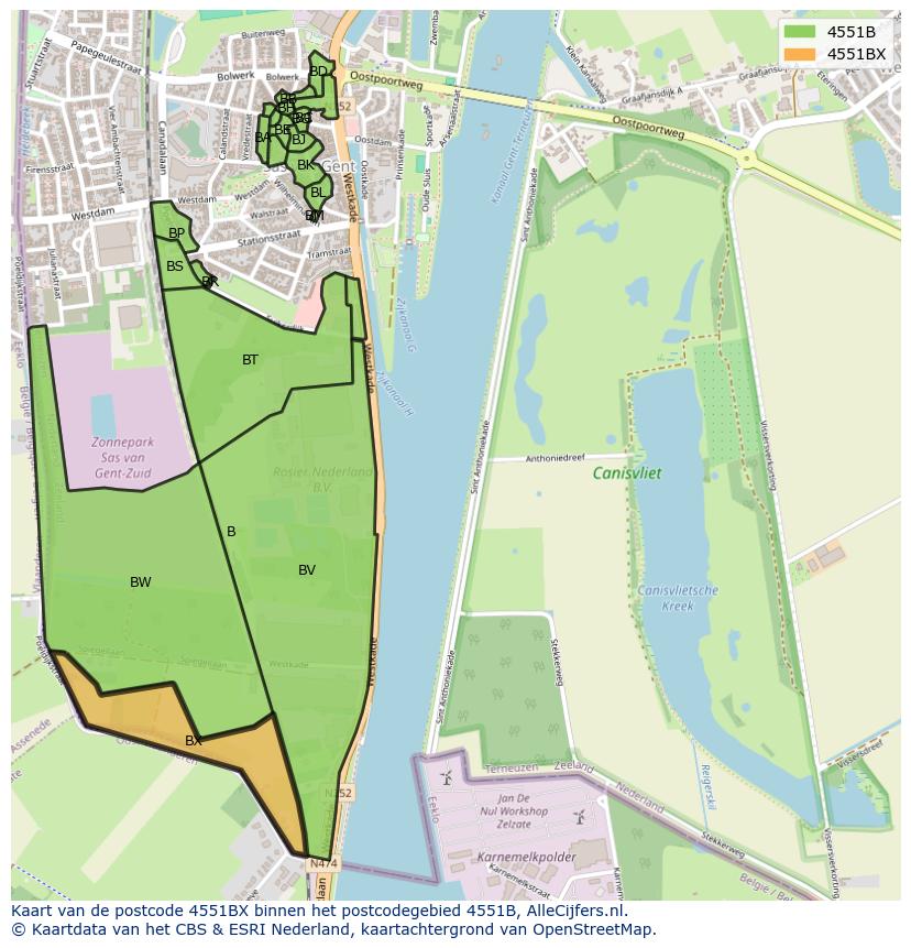 Afbeelding van het postcodegebied 4551 BX op de kaart.