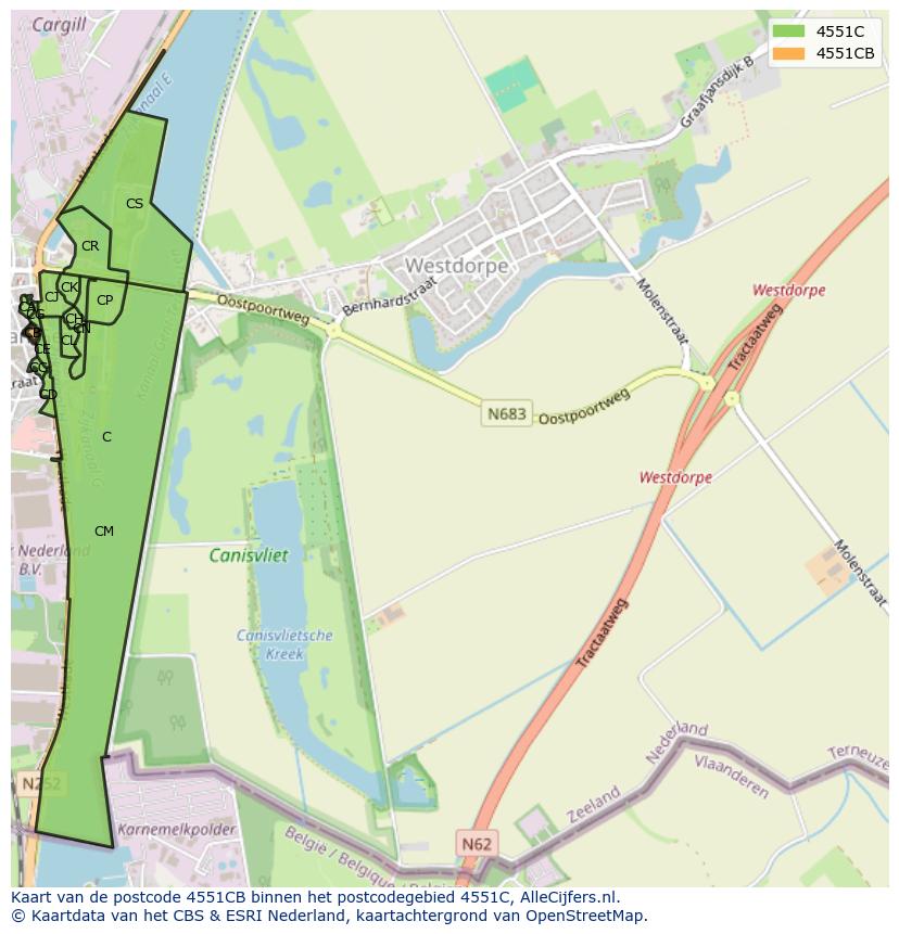 Afbeelding van het postcodegebied 4551 CB op de kaart.