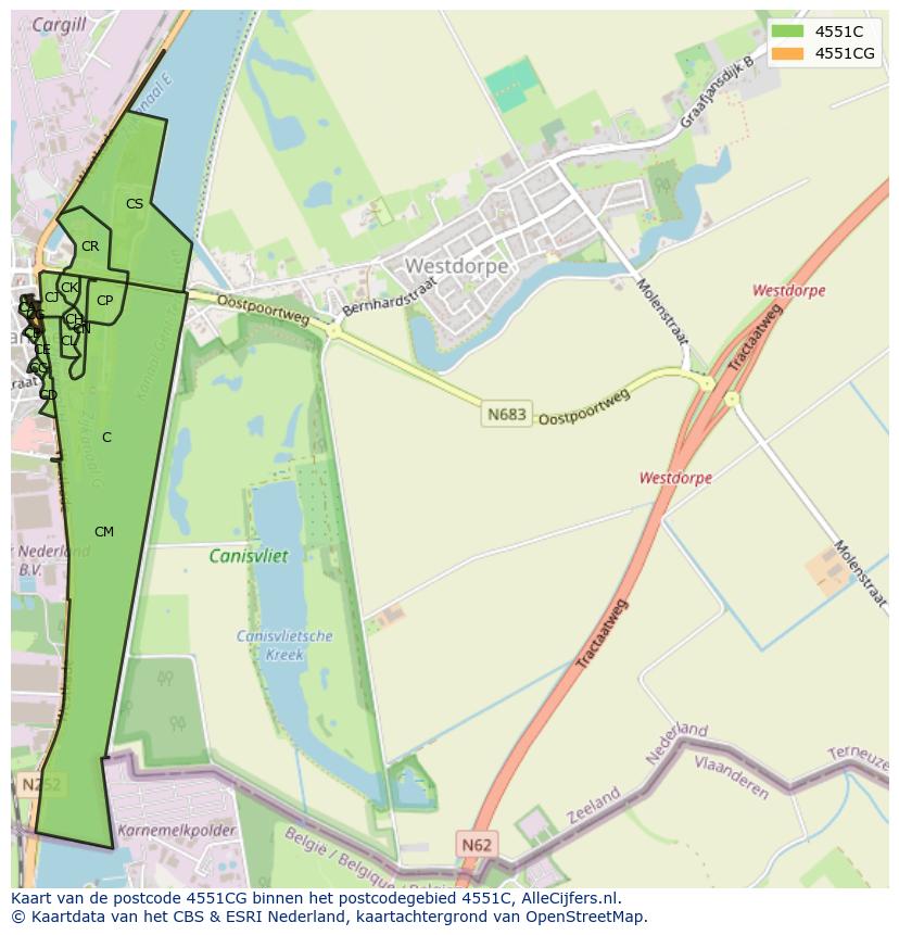 Afbeelding van het postcodegebied 4551 CG op de kaart.