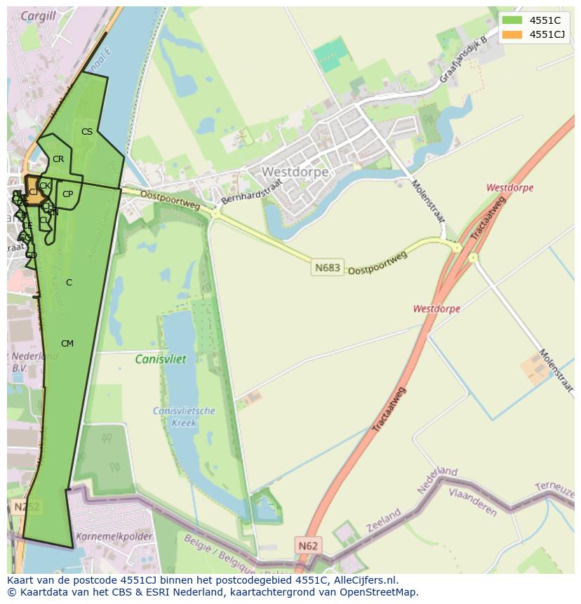 Afbeelding van het postcodegebied 4551 CJ op de kaart.
