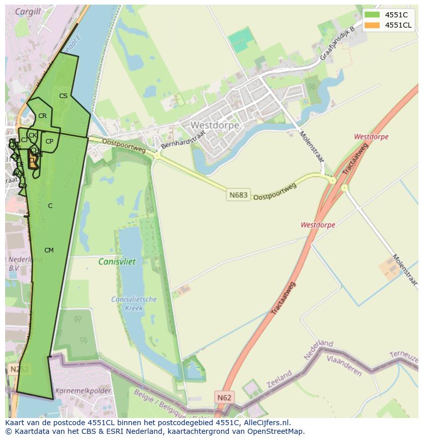 Afbeelding van het postcodegebied 4551 CL op de kaart.