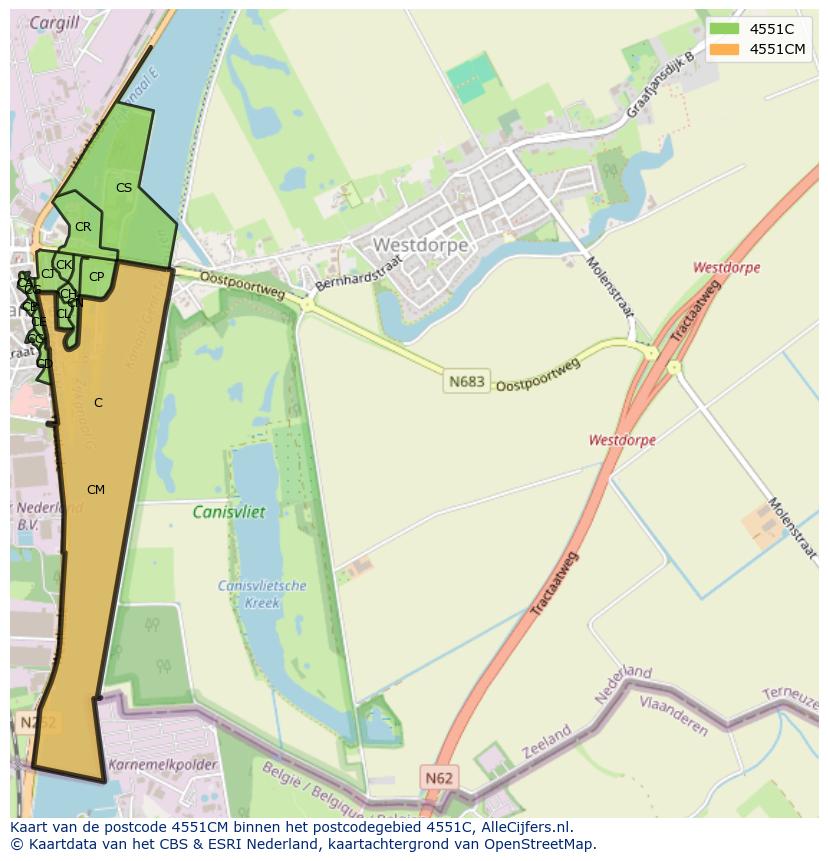Afbeelding van het postcodegebied 4551 CM op de kaart.