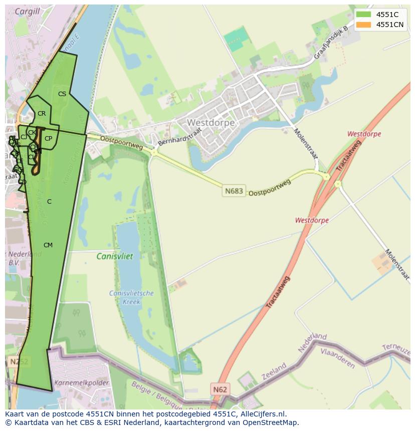 Afbeelding van het postcodegebied 4551 CN op de kaart.