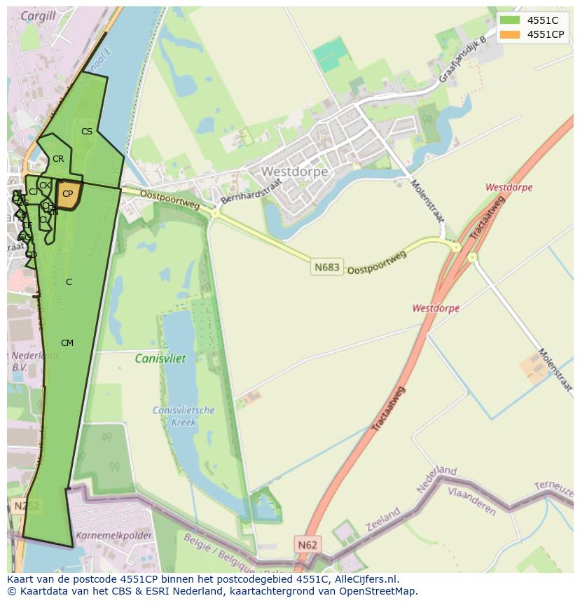 Afbeelding van het postcodegebied 4551 CP op de kaart.