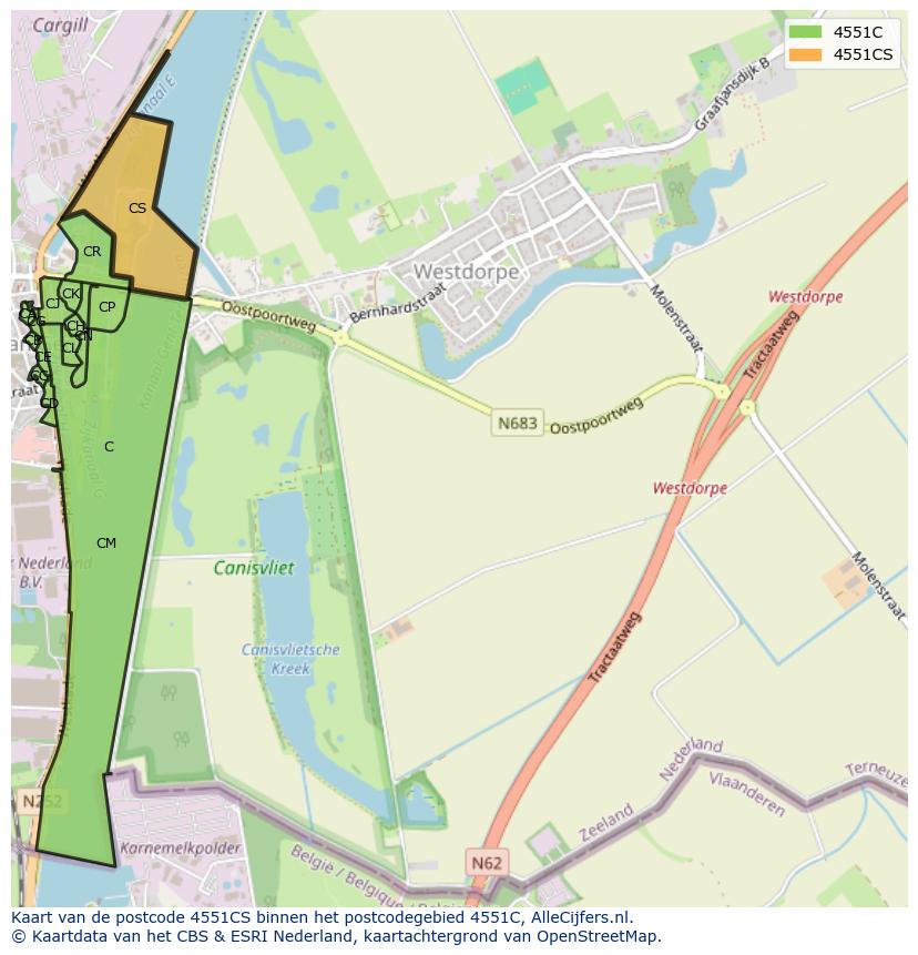 Afbeelding van het postcodegebied 4551 CS op de kaart.