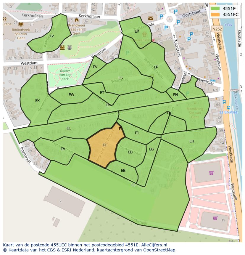 Afbeelding van het postcodegebied 4551 EC op de kaart.