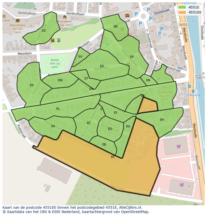Afbeelding van het postcodegebied 4551 EE op de kaart.