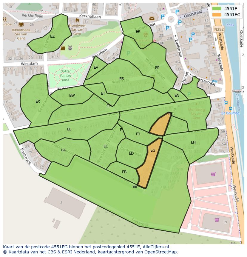 Afbeelding van het postcodegebied 4551 EG op de kaart.
