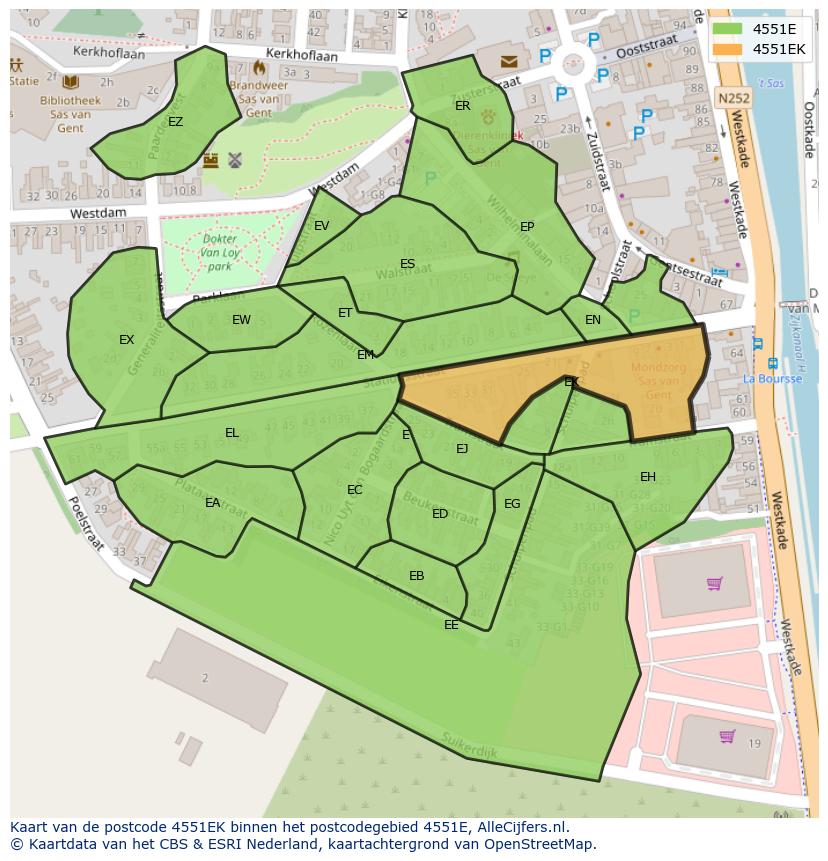 Afbeelding van het postcodegebied 4551 EK op de kaart.