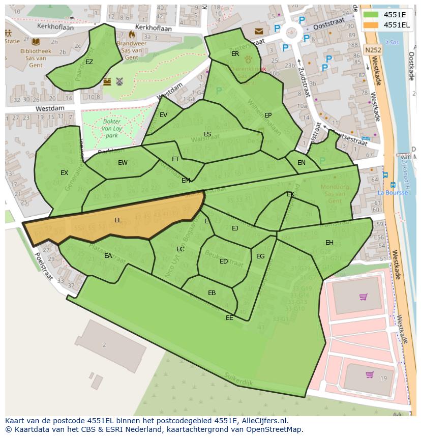 Afbeelding van het postcodegebied 4551 EL op de kaart.