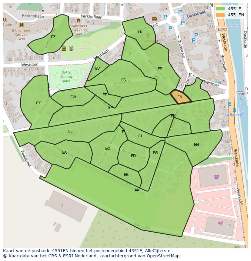 Afbeelding van het postcodegebied 4551 EN op de kaart.