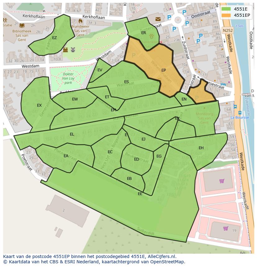 Afbeelding van het postcodegebied 4551 EP op de kaart.