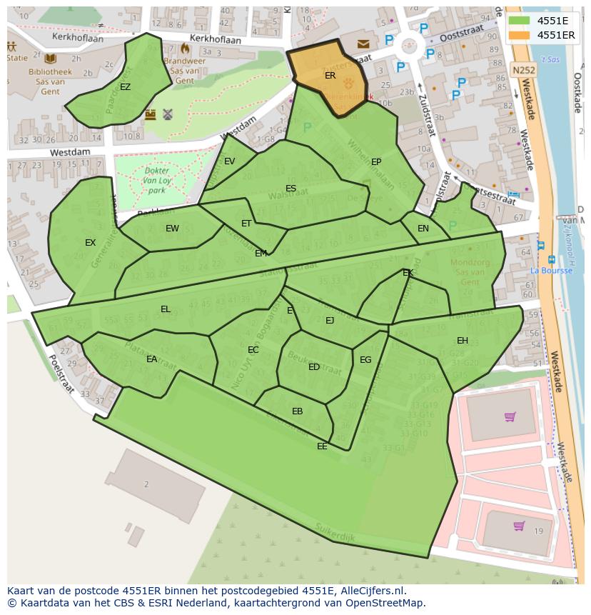 Afbeelding van het postcodegebied 4551 ER op de kaart.