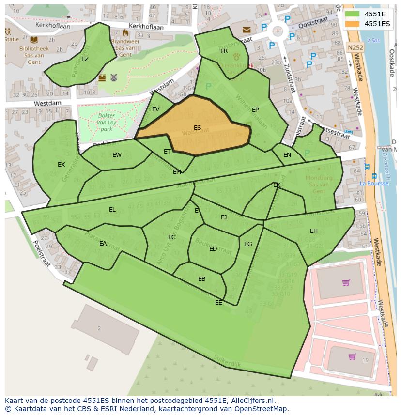 Afbeelding van het postcodegebied 4551 ES op de kaart.