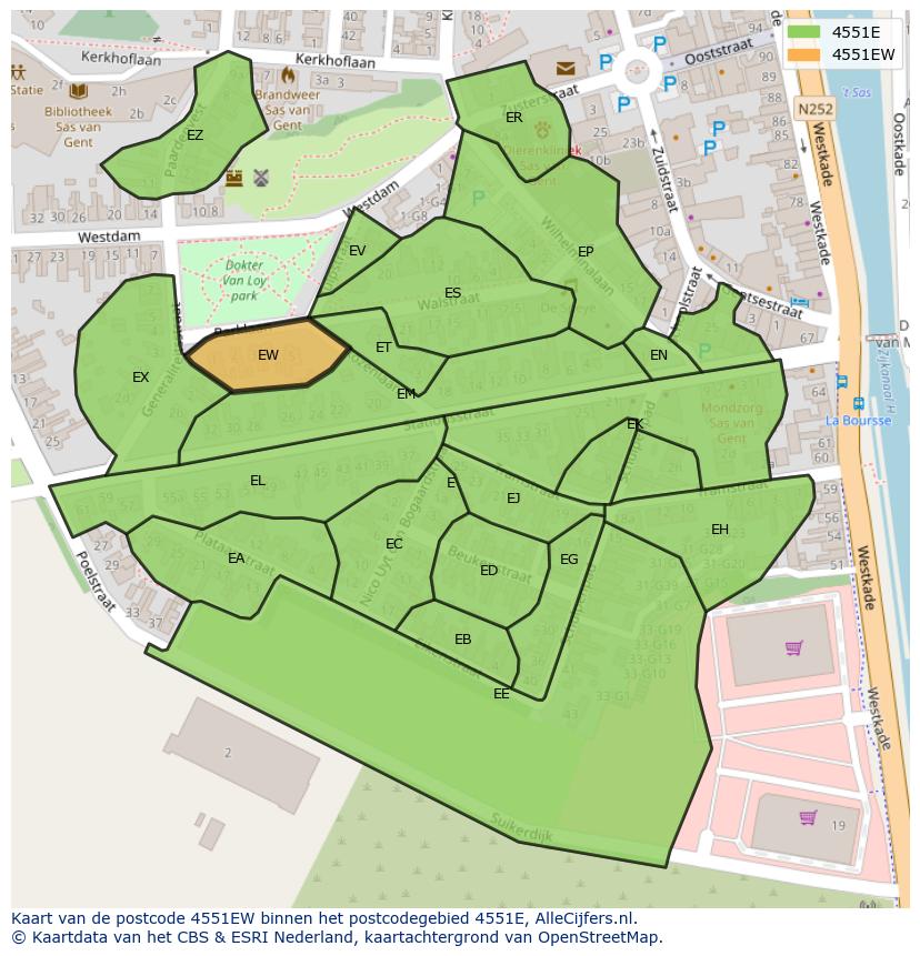 Afbeelding van het postcodegebied 4551 EW op de kaart.